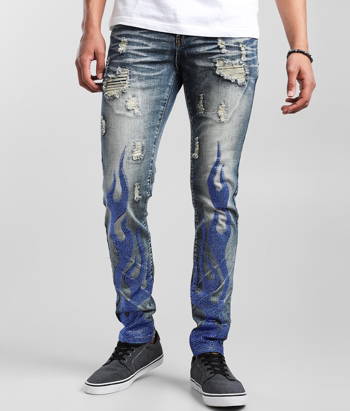 ETZO Men’s Slim Skinny Ripped Biker Jeans – Dark Wash, Premium Waxed Denim, Low Rise, 30-38