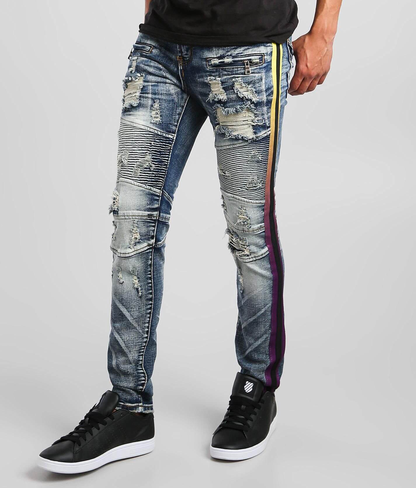 Biker jeans with hot sale red stripe