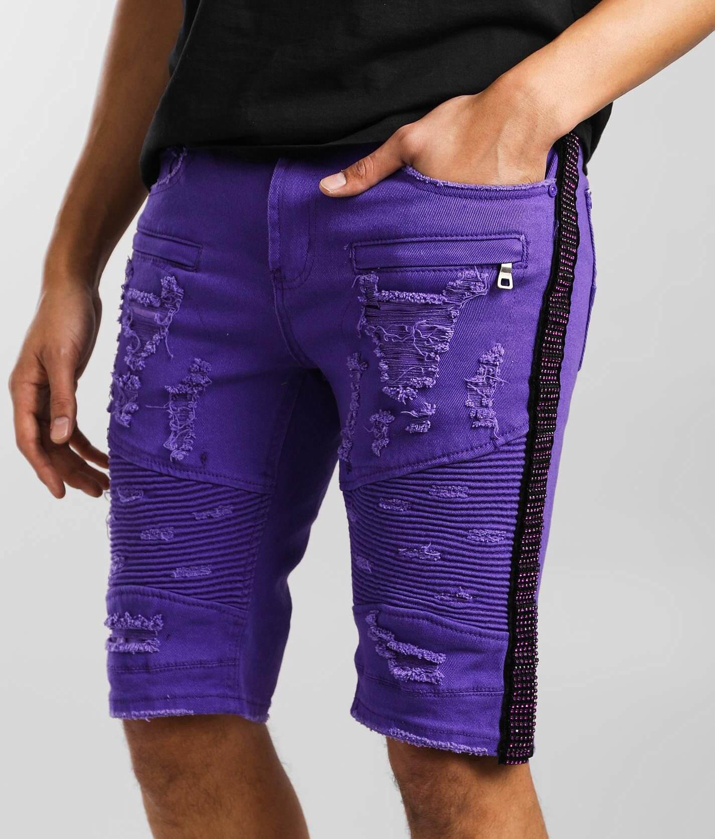 PREME Purple Rhinestone Stretch Short - Men's Shorts in Purple