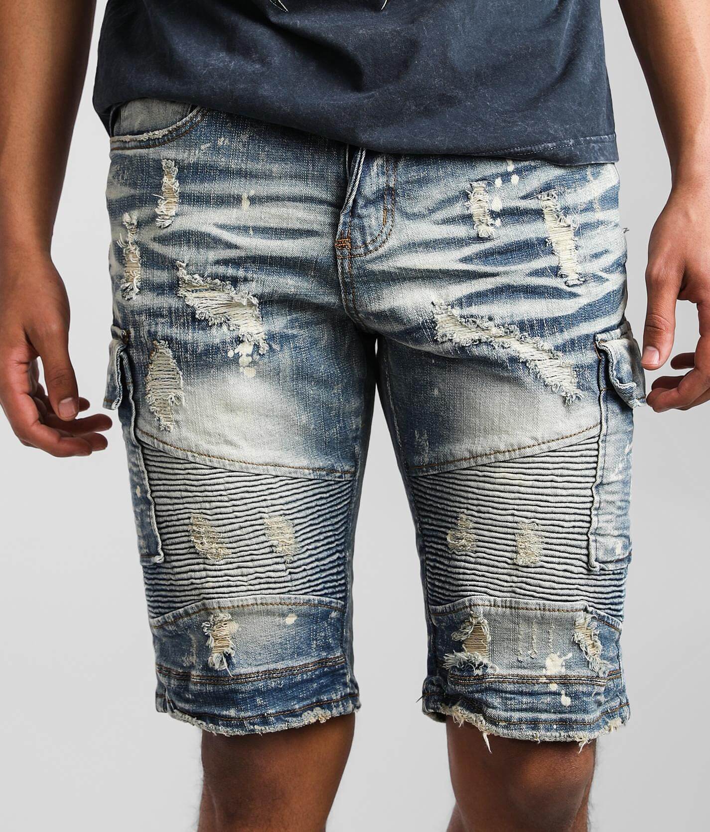 buckle mens jean shorts