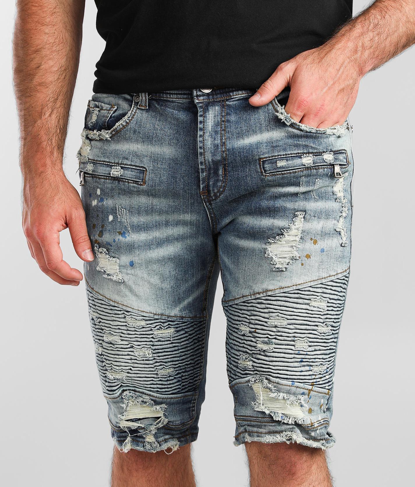 mens moto jean shorts