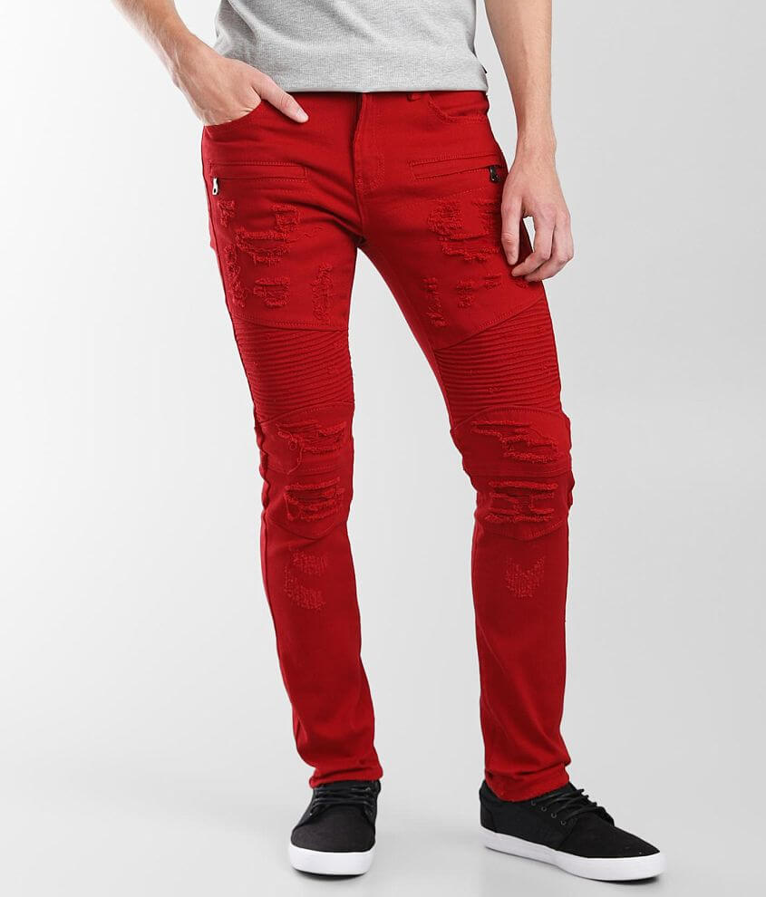 red denim jeans