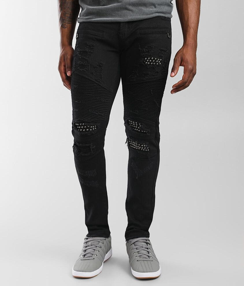 PREME Black Moto Skinny Stretch Jean front view