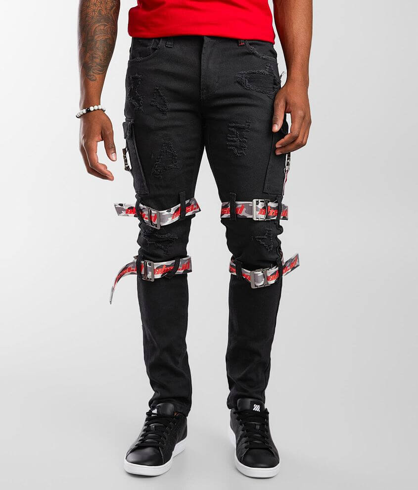 PREME Black Cargo Skinny Stretch Jean front view