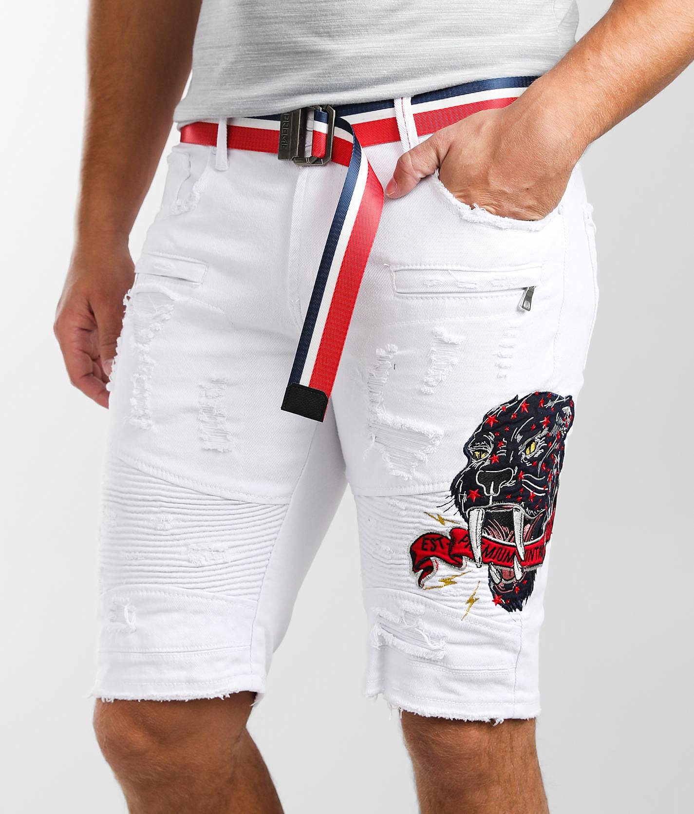 buckle jean shorts for men