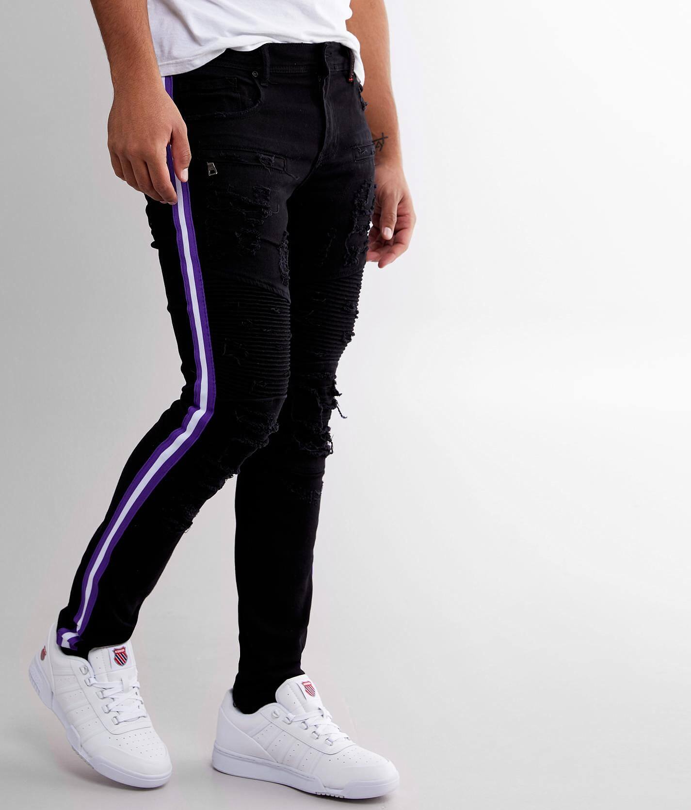 black jeans with side stripe mens