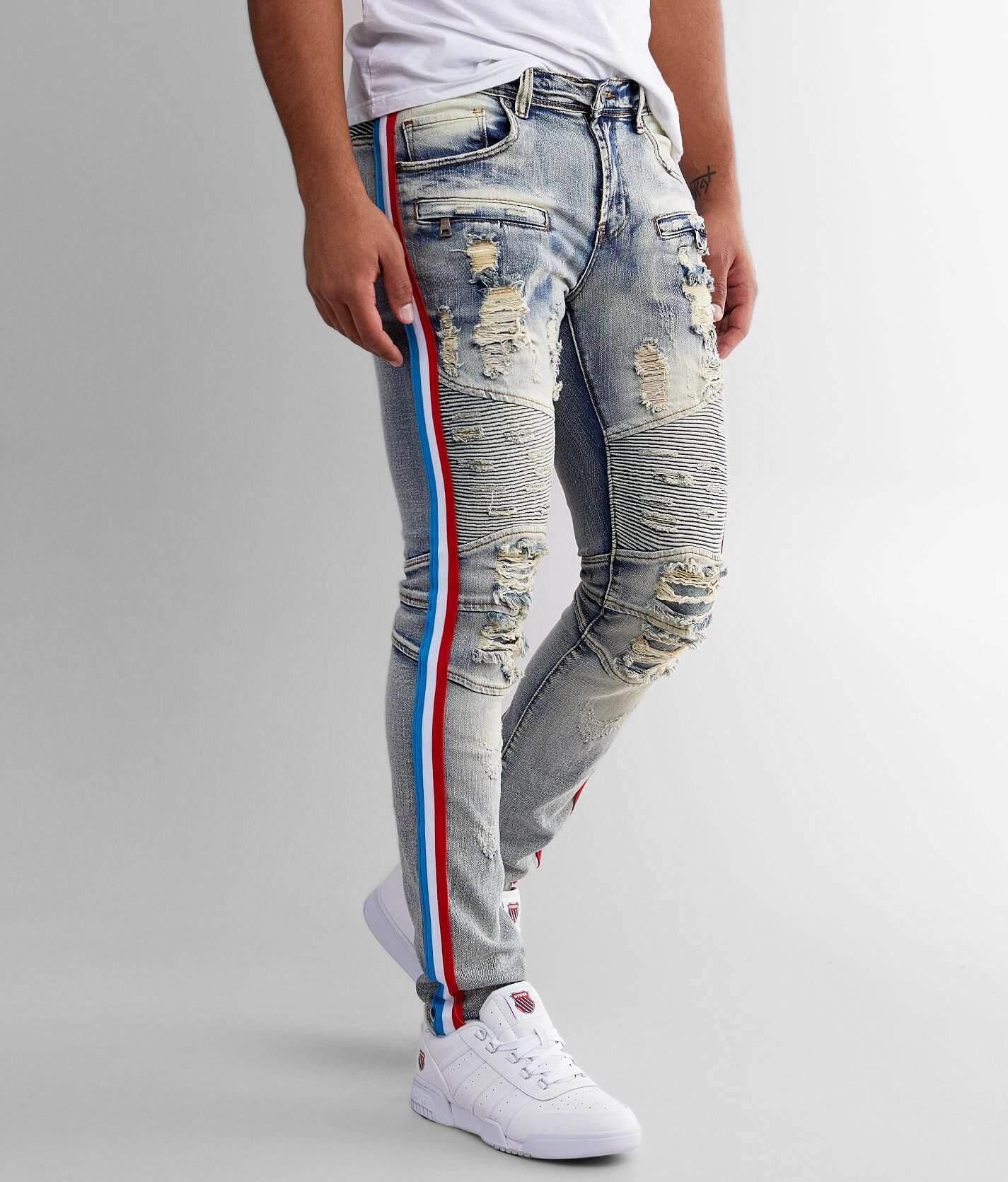 escape cousin Pronounce PREME Moto Side Stripe Skinny Stretch Jean - Men's Jeans in Male Indigo |  Buckle