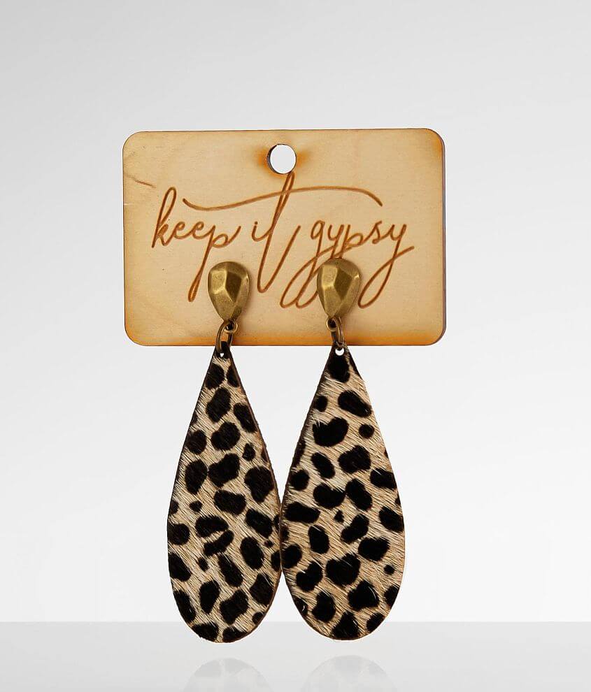Keep It Gypsy Leopard Leather Earring front view