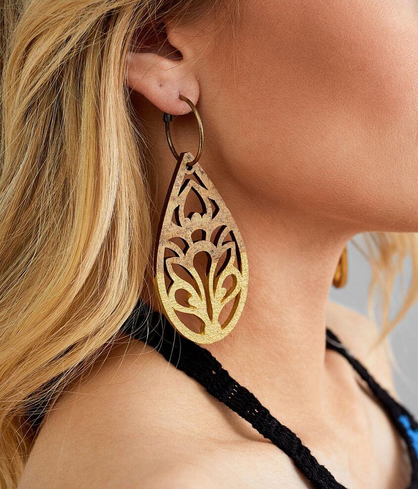 Keep It Gypsy Filigree Wood Earring front view