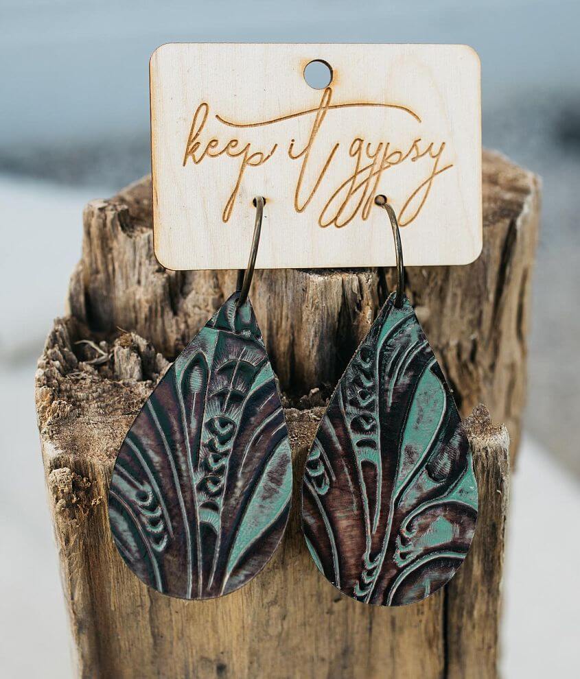 Keep It Gypsy Embossed Leather Earring front view