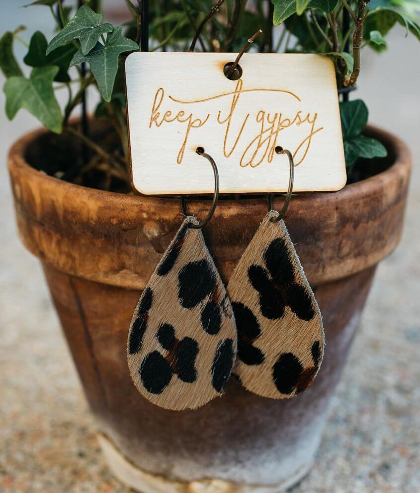 Keep It Gypsy Leopard Print Leather Earring front view