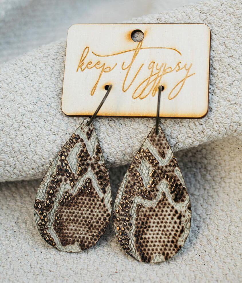 Keep It Gypsy Metallic Snake Print Leather Earring front view