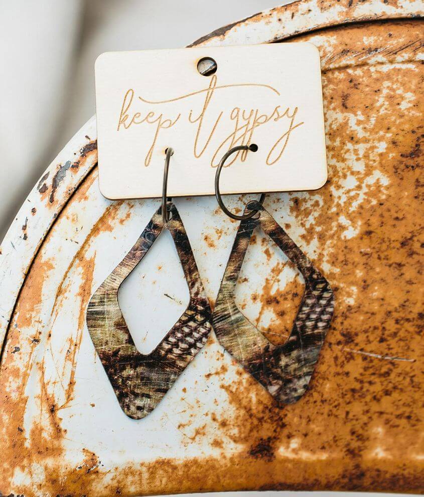 Keep It Gypsy Snake Print Leather Earring front view