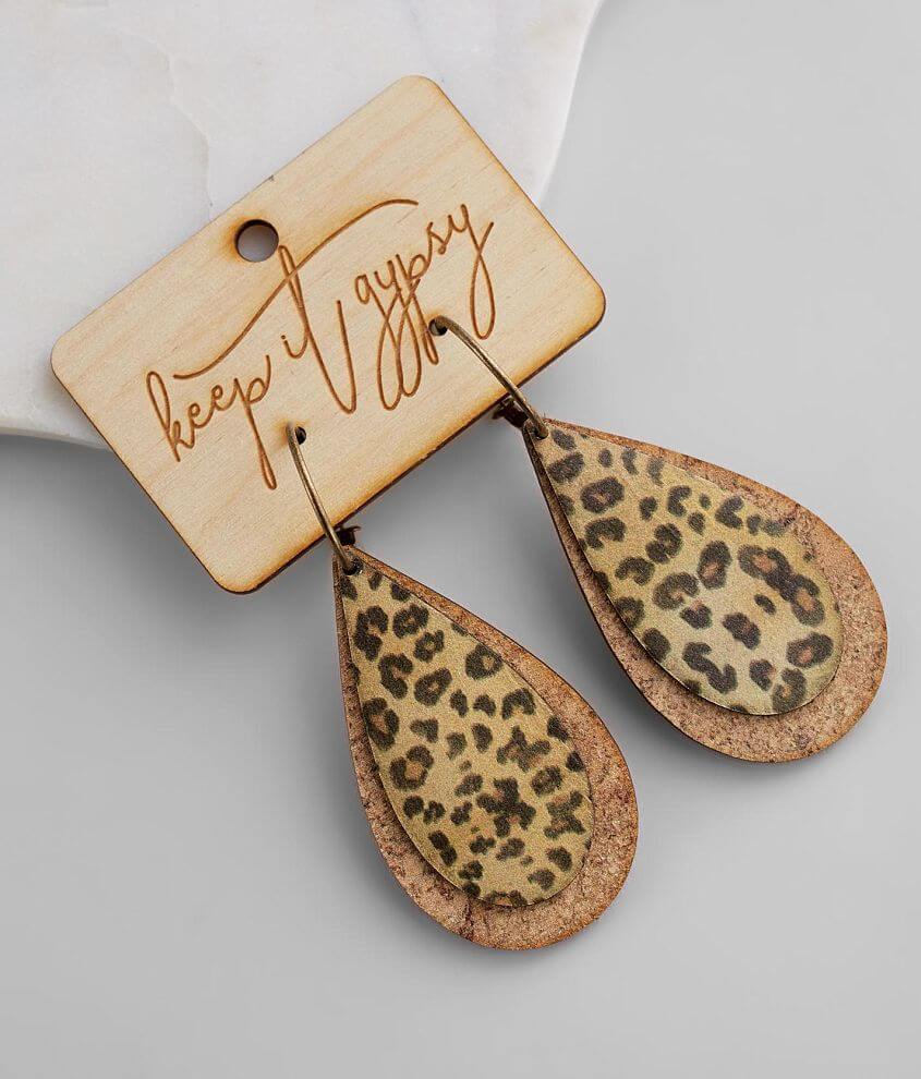 Keep It Gypsy Layered Wood & Leather Earring front view