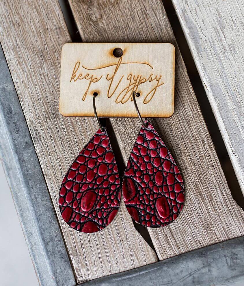 Keep It Gypsy Crocodile Print Leather Earring front view