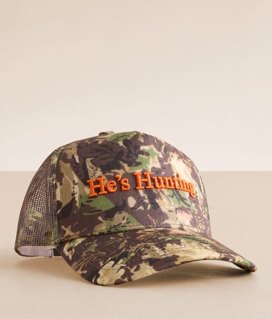 KenzKustomz He's Hunting Camo Baseball Hat front view