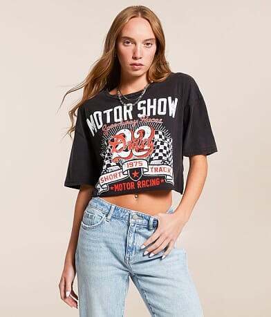Modish Rebel 1975 Motor Show Cropped T-Shirt front view