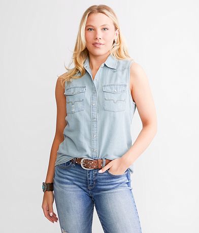 Kimes Ranch Lorena Denim Tank Top front view