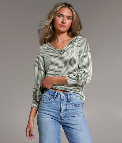 BKE Ribbed Knit Top front view