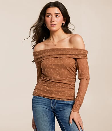 Willow & Root Floral Lace Off The Shoulder Top front view