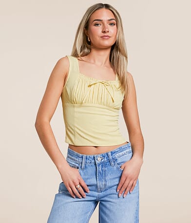 Willow & Root Floral Swiss Dot Cropped Tank Top front view