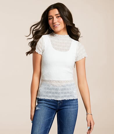 Willow & Root Floral Mesh Top front view