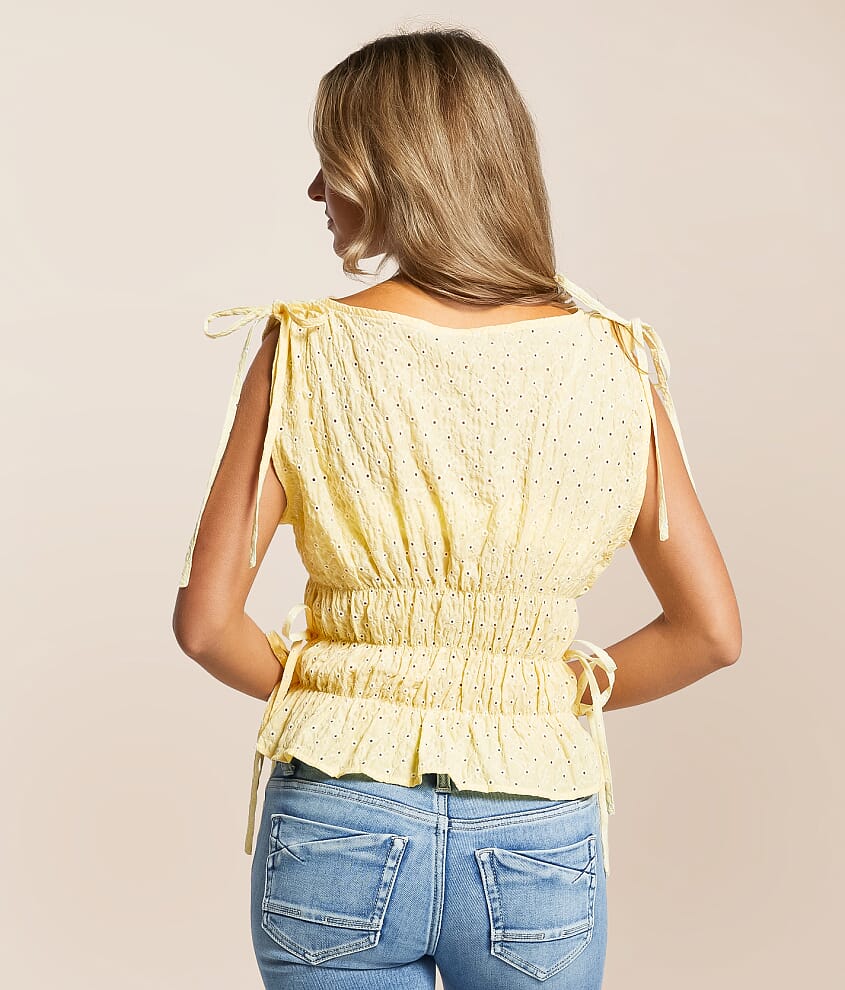 Eyelet Side Tie Peplum Tank Top