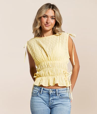 Lush Eyelet Side Tie Peplum Tank Top front view