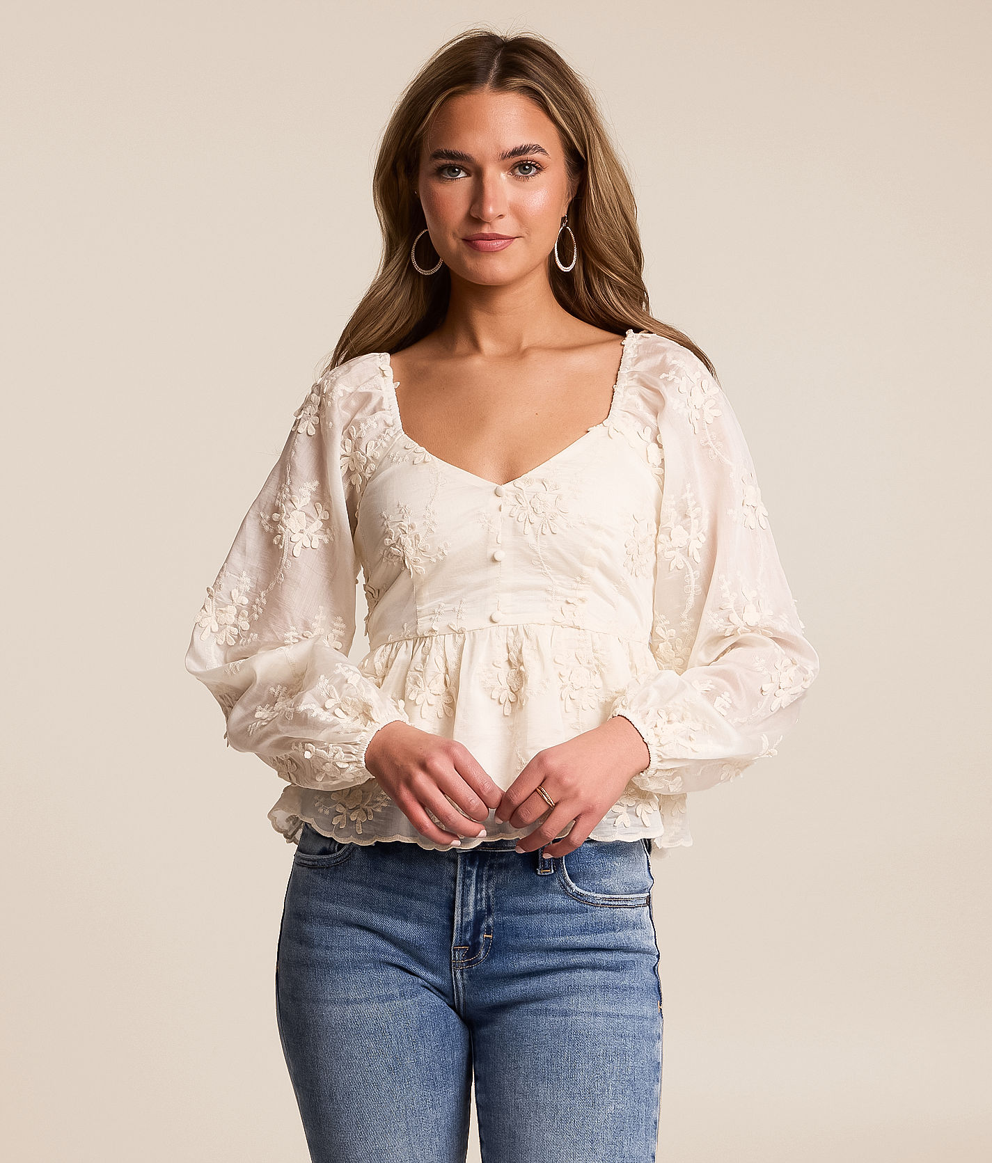 Willow & Root Floral Applique Peplum Top - Women's Shirts