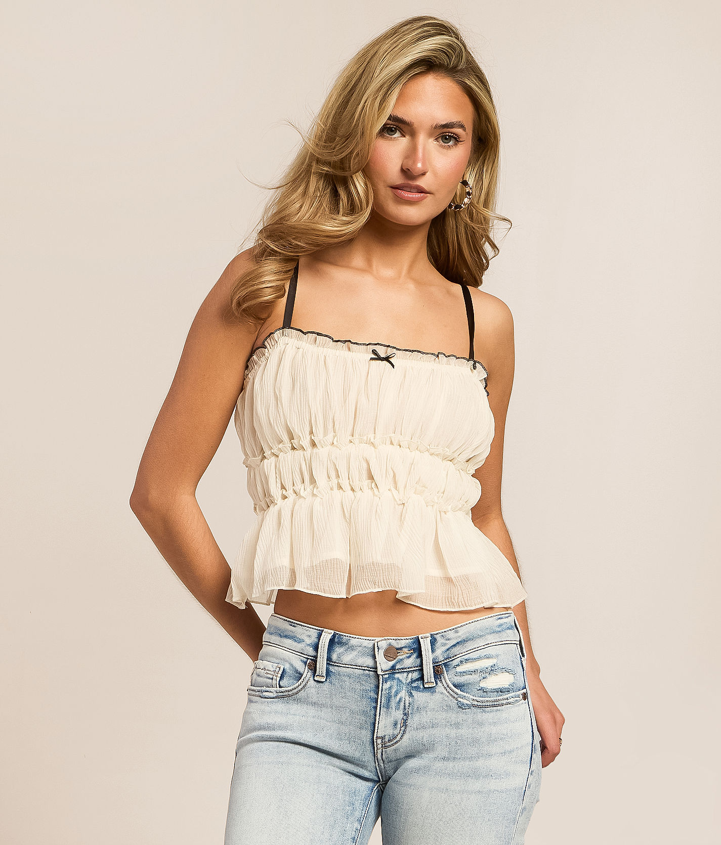 Lush Tiered Ruffle Peplum Cropped Tank Top - Women's Tank Tops in