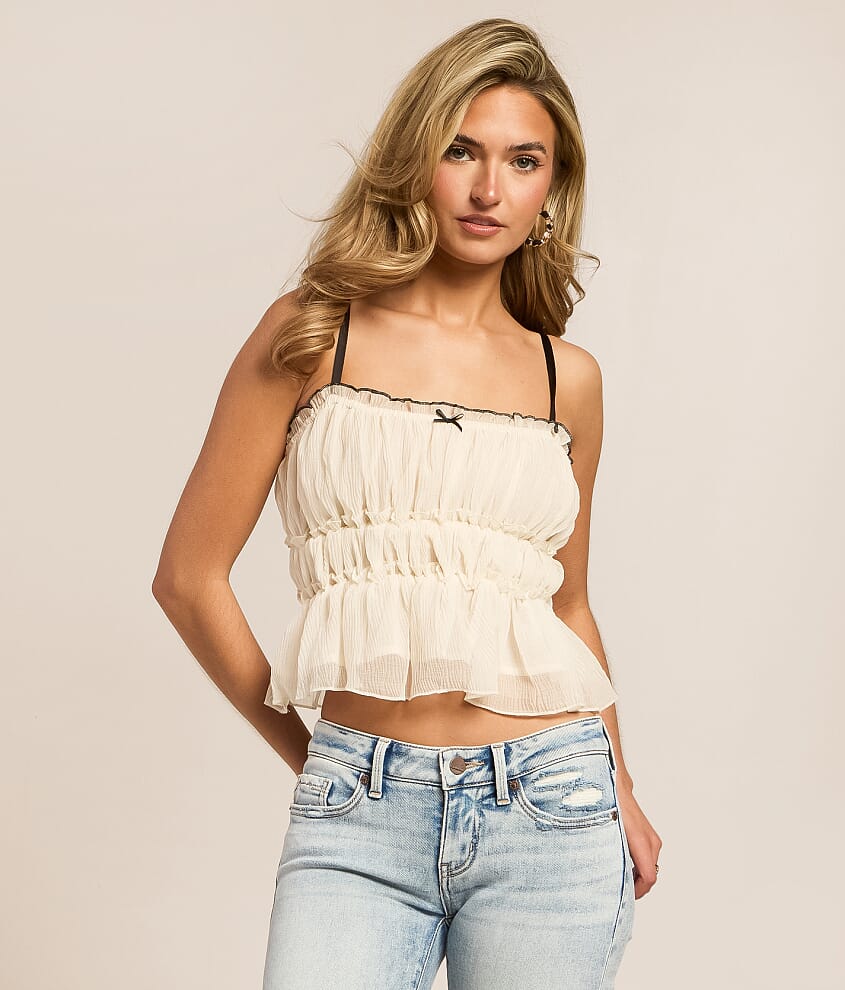 Lush Tiered Ruffle Peplum Cropped Tank Top - Women's Tank Tops in