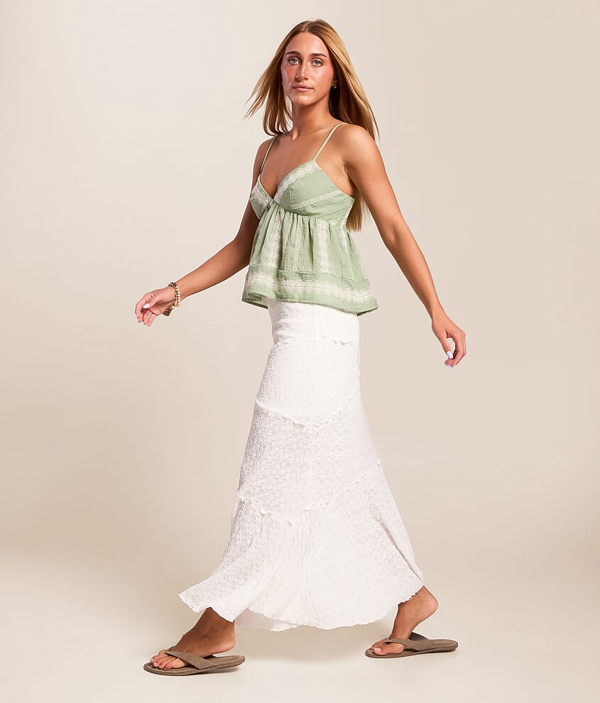 Lush Women's Nylon Lace Maxi Skirt in White | Size: Large | Buckle