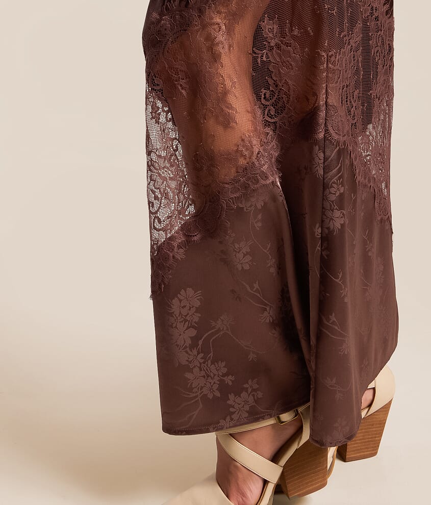 Satin Lace Maxi Skirt