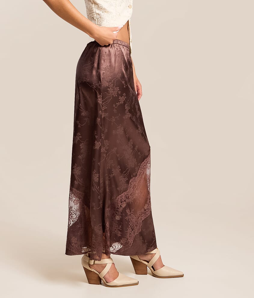 Satin Lace Maxi Skirt
