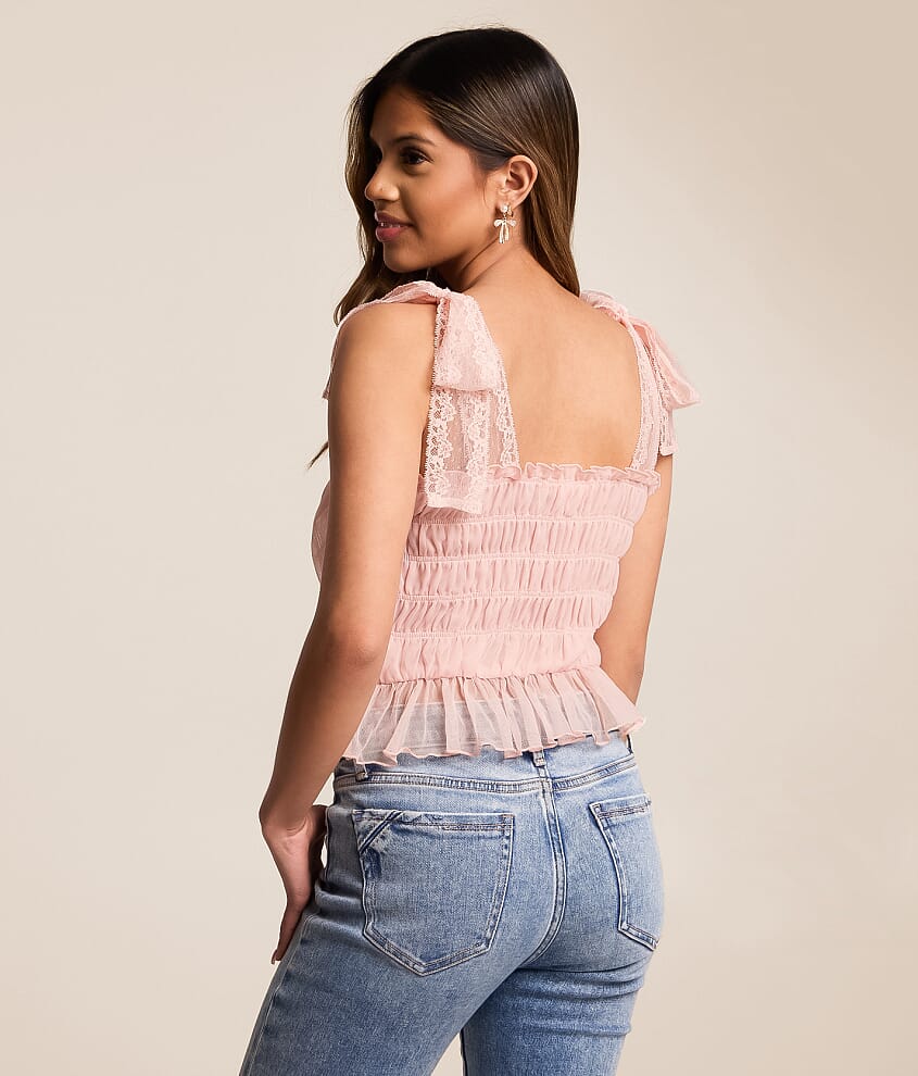 Pleated Mesh Peplum Tank Top - thumbnail 3