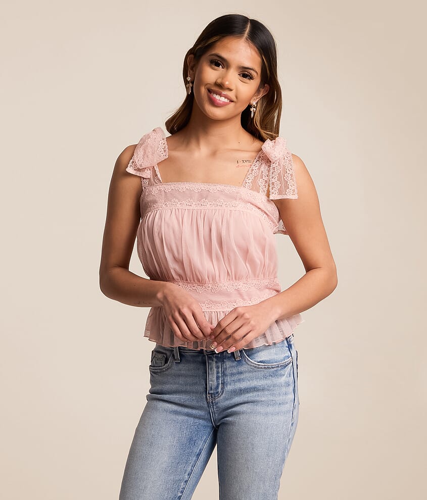 Pleated Mesh Peplum Tank Top - thumbnail 2