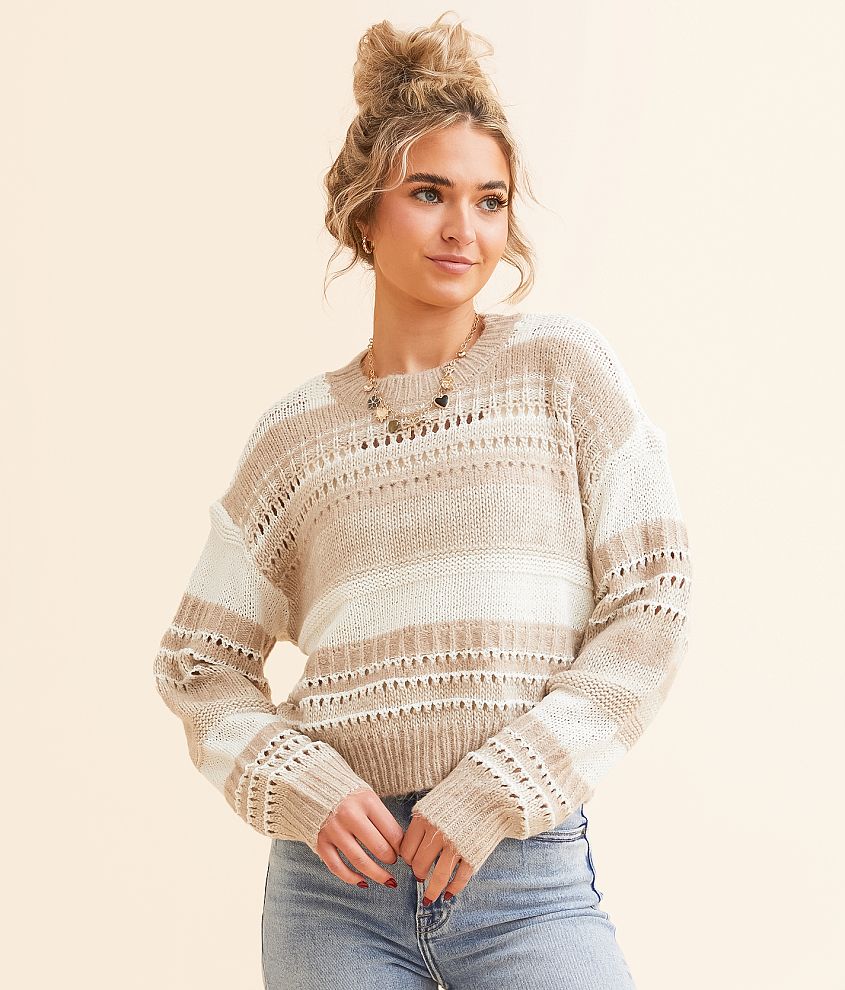 All in Favor Pointelle Cropped Sweater front view