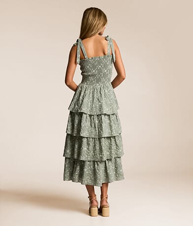 Embroidered Floral Tiered Midi Dress thumbnail 3