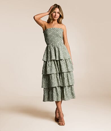 Embroidered Floral Tiered Midi Dress thumbnail 2