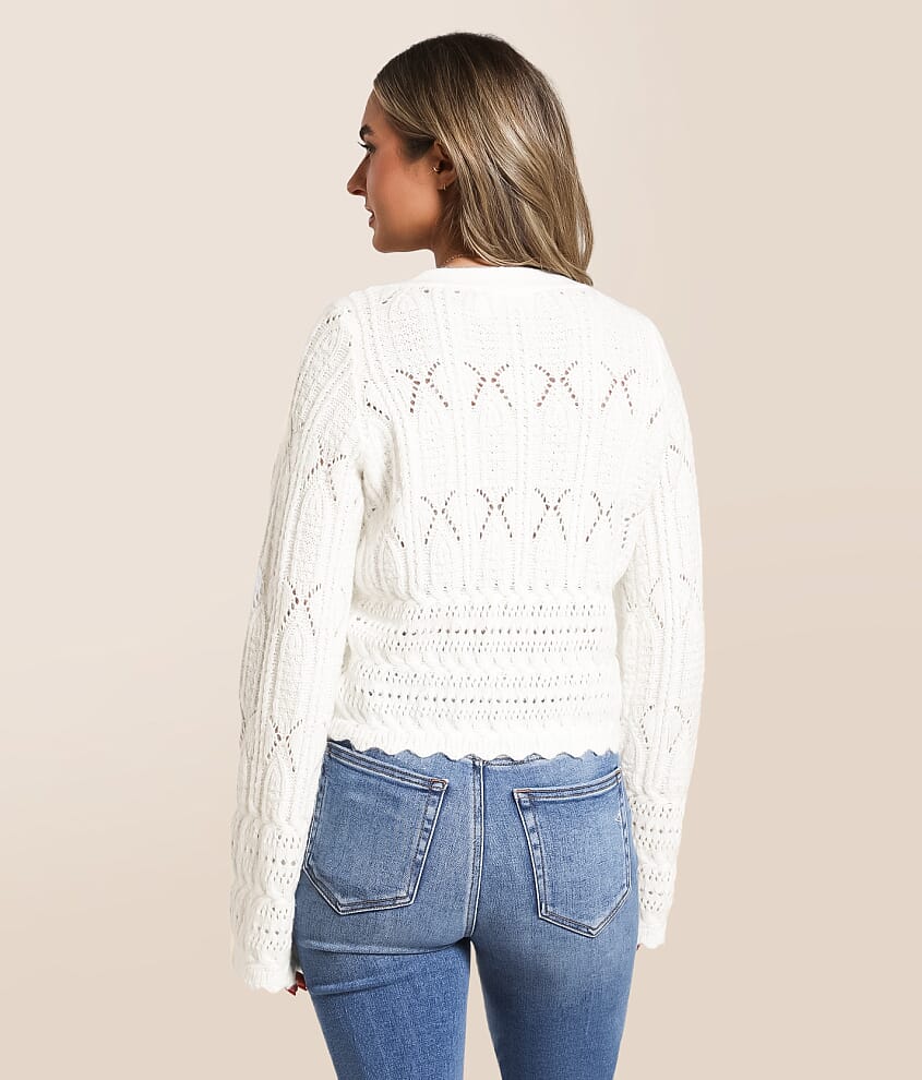 Pointelle Cropped Cardigan Sweater - thumbnail 3