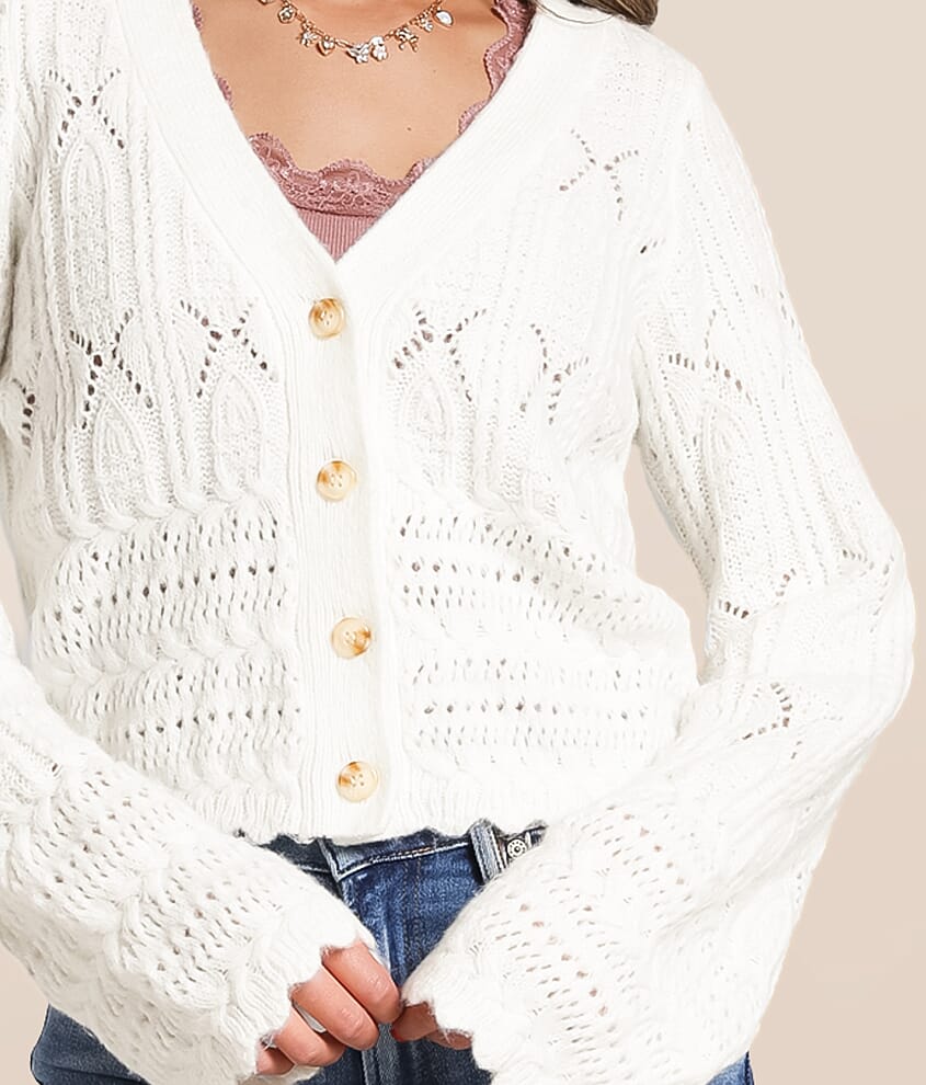 Pointelle Cropped Cardigan Sweater
