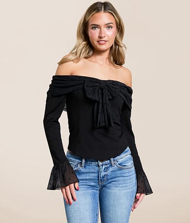 Willow & Root Polka Dot Off The Shoulder Top front view