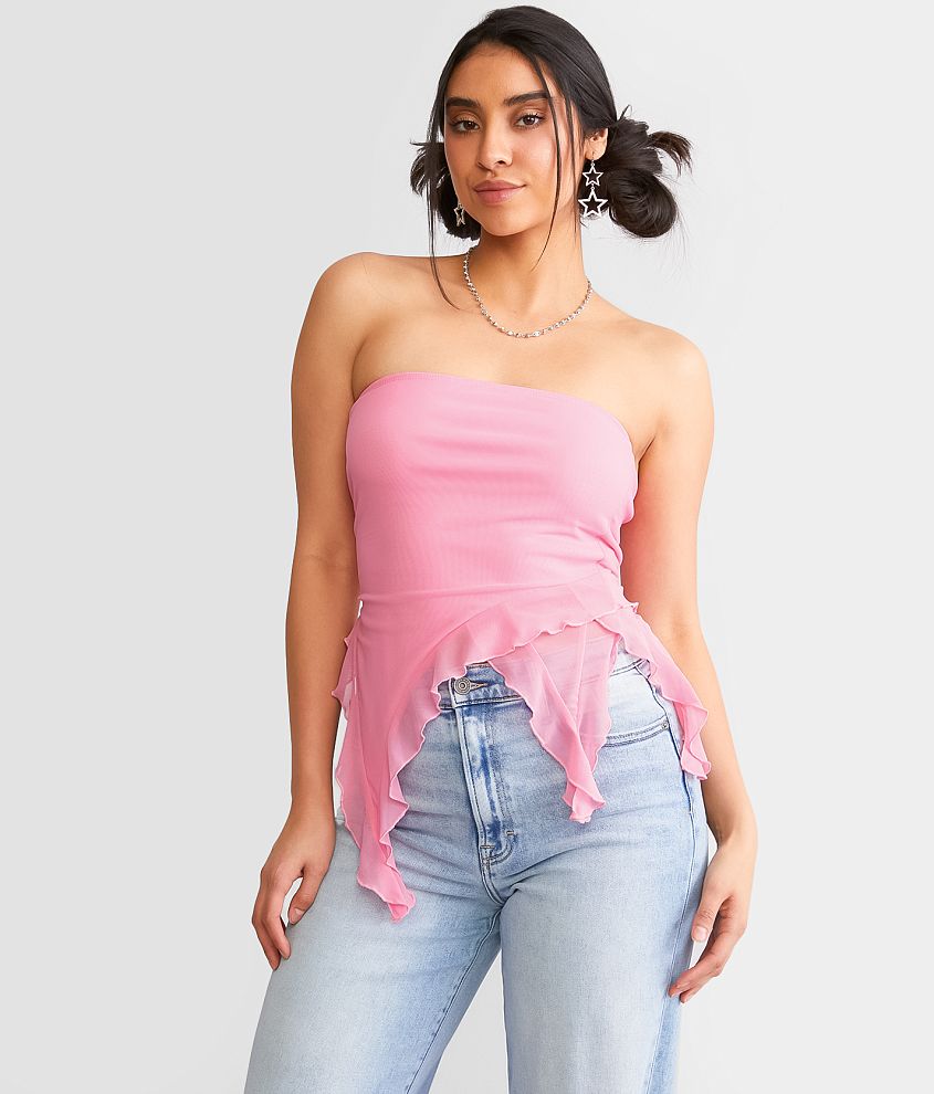 Willow & Root Ruffle Mesh Tube Top