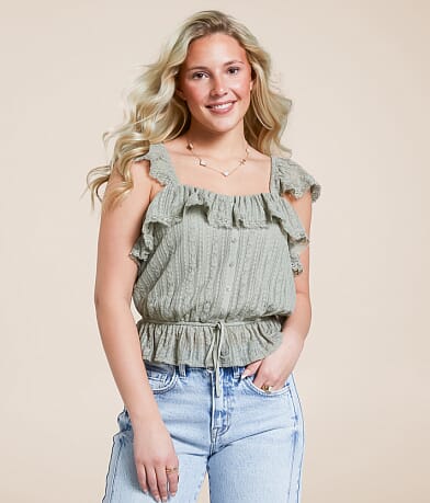 Willow & Root Eyelash Lace Flutter Tank Top front view