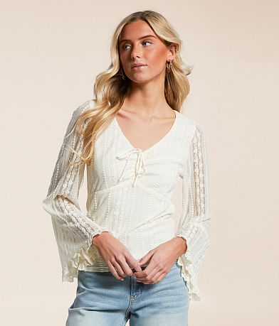 Willow & Root Cinch Tie Lace Top front view