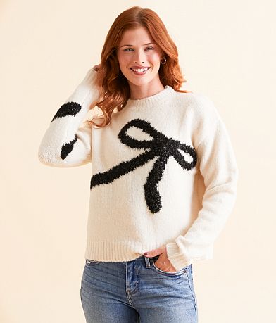 Willow & Root Eyelash Tinsel Bow Sweater front view