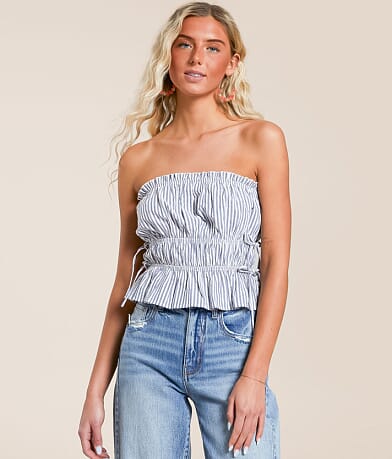 Willow & Root Striped Ruffle Tube Top front view