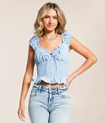 Lush Textured Ruffle Cropped Tank Top - Women's Tank Tops in Blue