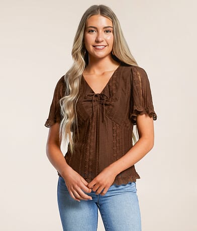 Daytrip Floral Lace Flutter Sleeve Top front view