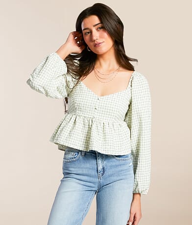 Willow &amp; Root Embroidered Gingham Cropped Top full right side view